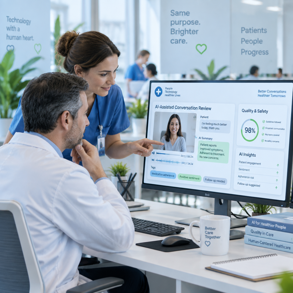 Equipo de salud supervisando conversaciones y métricas en vivo